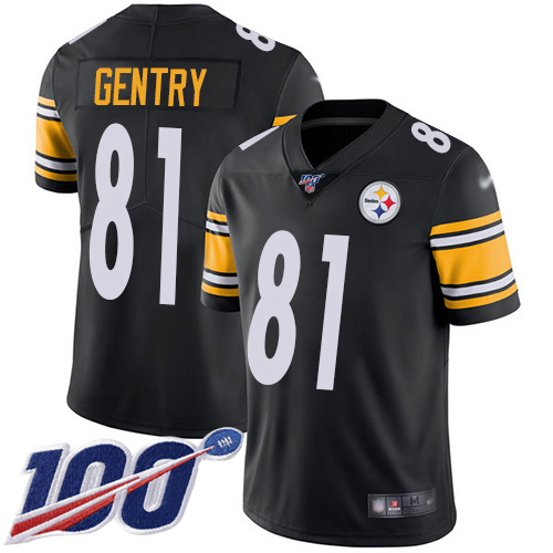 Men Pittsburgh Steelers Football #81 Limited Black Zach Gentry Home 100th Season Vapor Untouchable Nike NFL Jersey